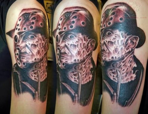 Freddy Krueger Tattoo On Left Half Sleeves